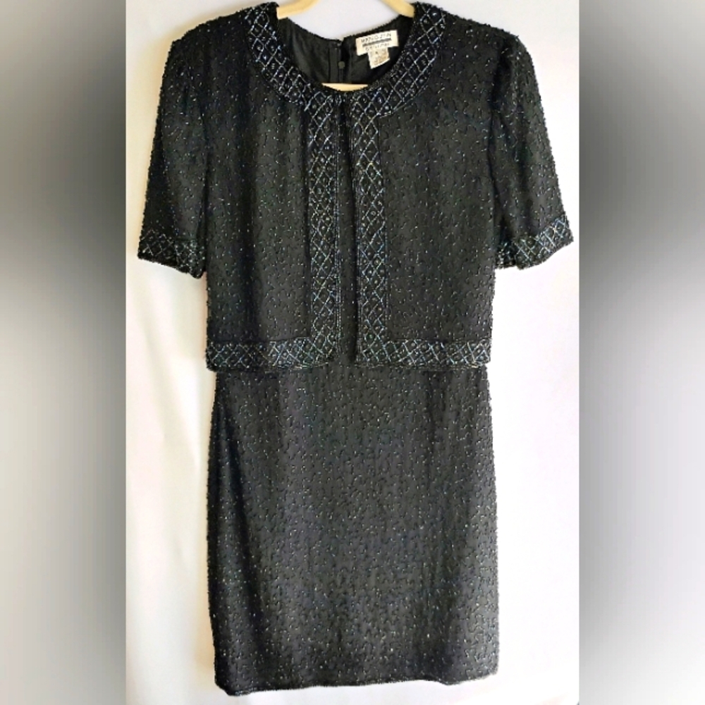Vintage Dress Mark & John By Gopal Beaded 100% Silk Sz S Black Lined Y-3